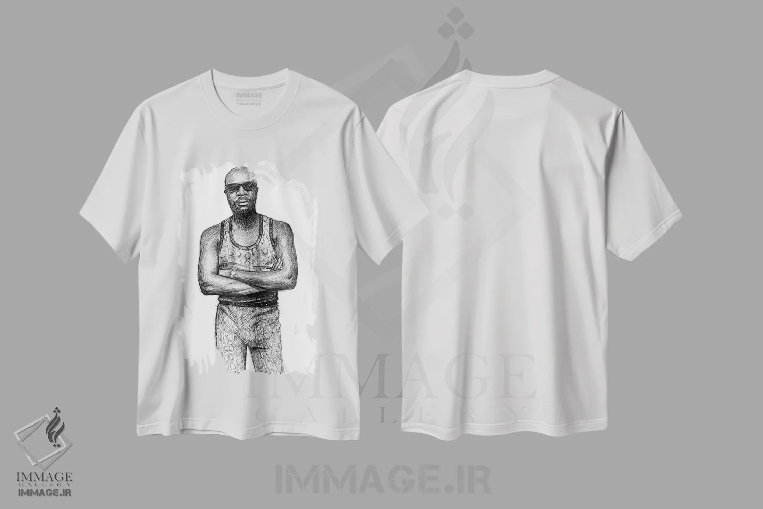 تیشرت سفید طرح دار آیزاک هیز، نقاشی و تصویرگری سیاه و سفید اثر کریستین پانی آگوا | immage.ir