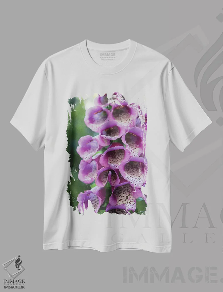 تیشرت سفید طرح دار گل آویز بنفش، مدیوم اثر آنا کوپل | فروشگاه ایماژ