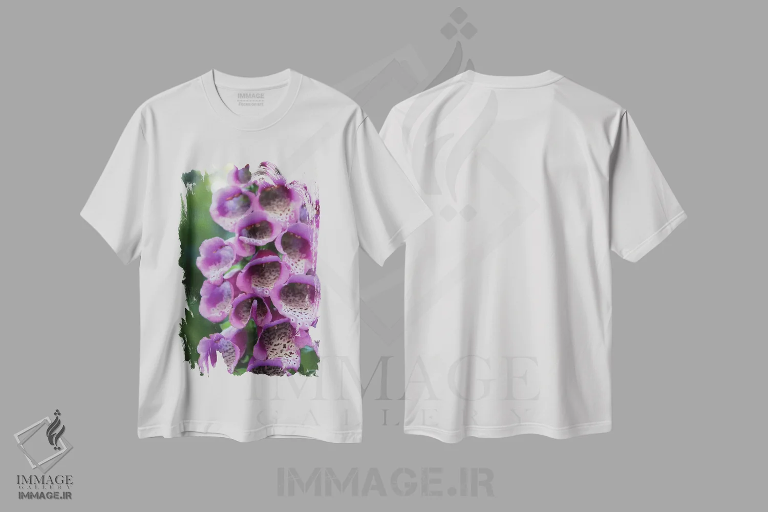 تیشرت سفید طرح دار گل آویز بنفش، مدیوم اثر آنا کوپل | فروشگاه ایماژ