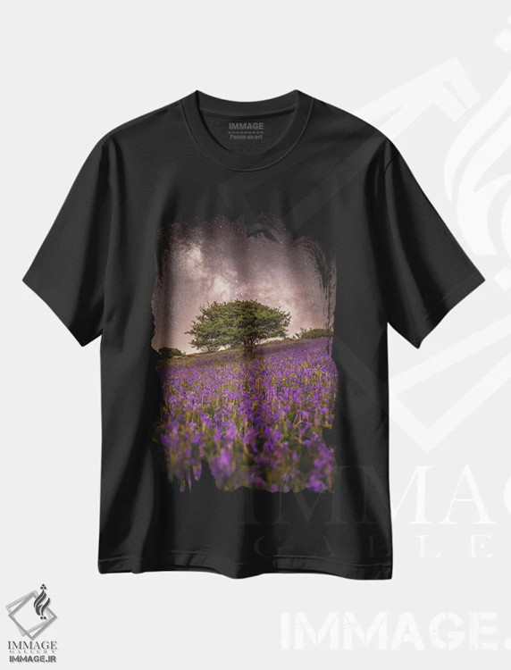 تیشرت مشکی طرح دار رویای بنفش، عکاسی هنری فاخر اثر چاد پاول | immage.ir