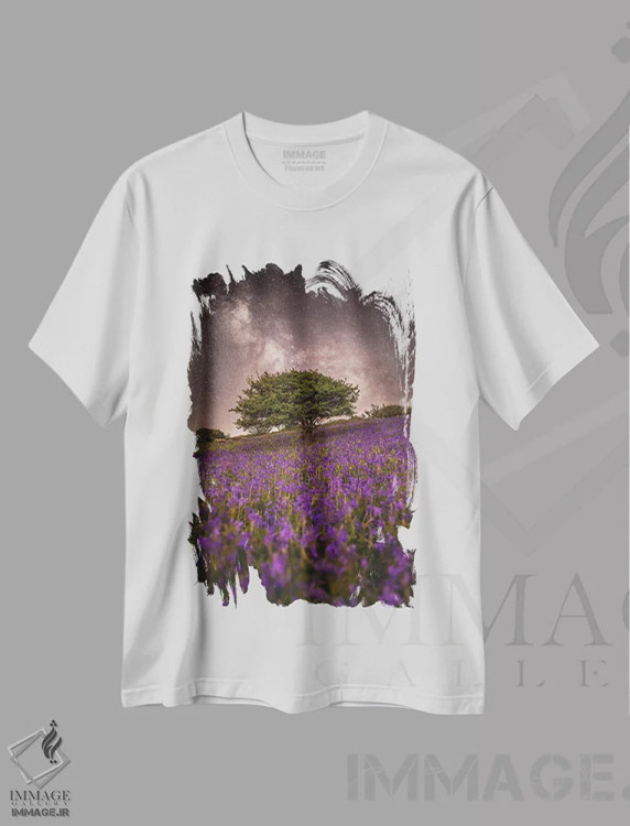 تیشرت سفید طرح دار رویای بنفش، عکاسی هنری فاخر اثر چاد پاول | فروشگاه ایماژ