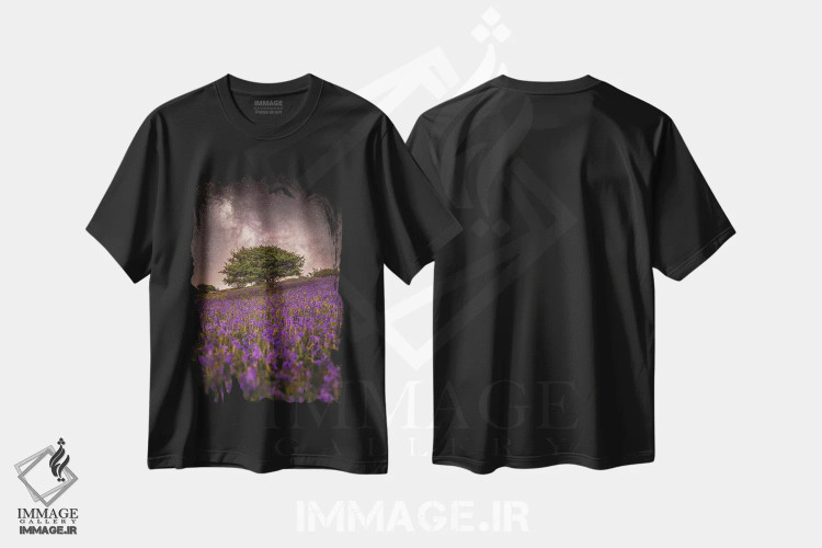 تیشرت مشکی طرح دار رویای بنفش، عکاسی هنری فاخر اثر چاد پاول | immage.ir