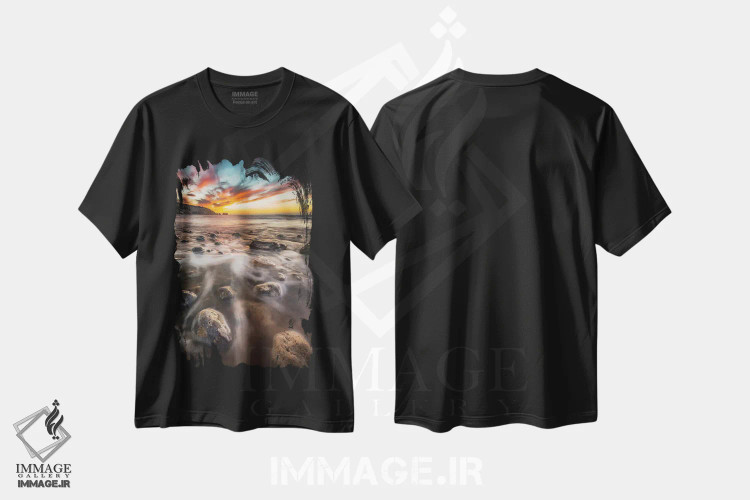 تیشرت مشکی طرح دار غروب در آلوم بی و نییدلز، عکاسی هنری فاخر اثر چاد پاول | immage.ir