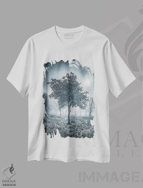 تیشرت سفید طرح دار درخت یخ زده، عکاسی هنری فاخر اثر چاد پاول | immage.ir