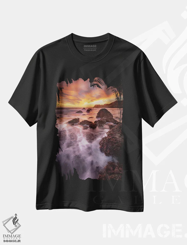 تیشرت مشکی طرح دار غروب خلیج مانت، عکاسی هنری فاخر اثر چاد پاول | immage.ir