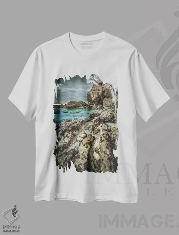 تیشرت سفید طرح دار حوضچه های سنگی خلیج آب شیرین، عکاسی هنری فاخر اثر چاد پاول | فروشگاه ایماژ