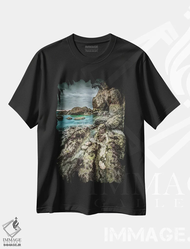 تیشرت مشکی طرح دار حوضچه های سنگی خلیج آب شیرین، عکاسی هنری فاخر اثر چاد پاول | immage.ir