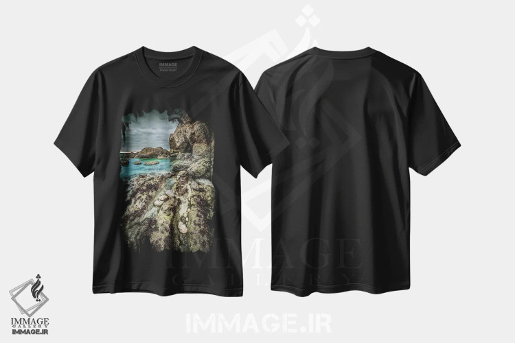 تیشرت مشکی طرح دار حوضچه های سنگی خلیج آب شیرین، عکاسی هنری فاخر اثر چاد پاول | immage.ir