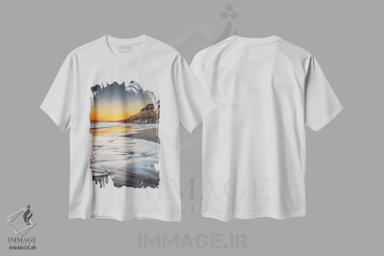 تیشرت سفید طرح دار غروب خلیج ونتنور، عکاسی هنری فاخر اثر چاد پاول | فروشگاه ایماژ