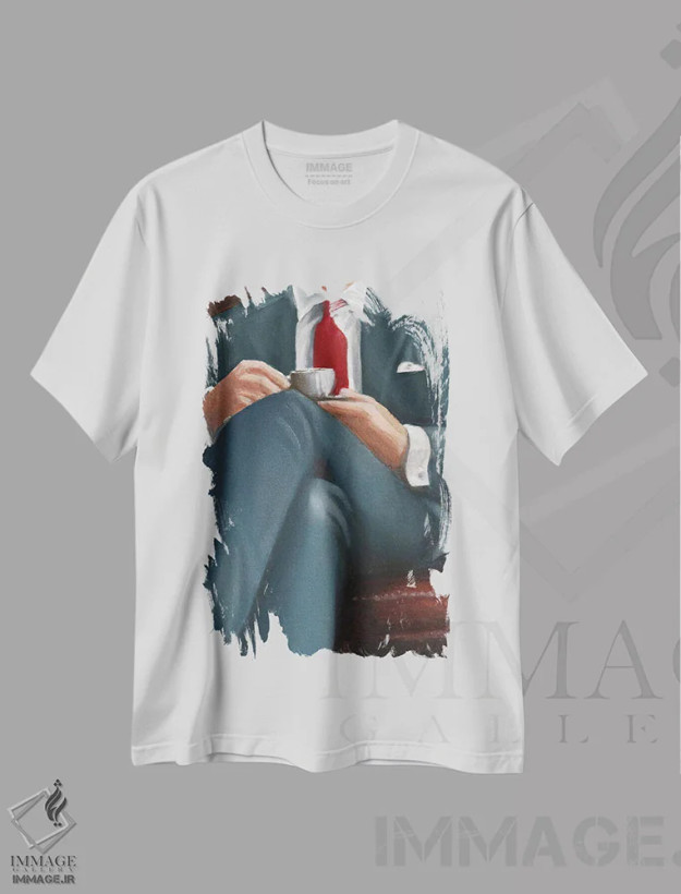 تیشرت سفید طرح دار مرد قهوه ای، دکور معاصر اثر شارلوت پی. | فروشگاه ایماژ