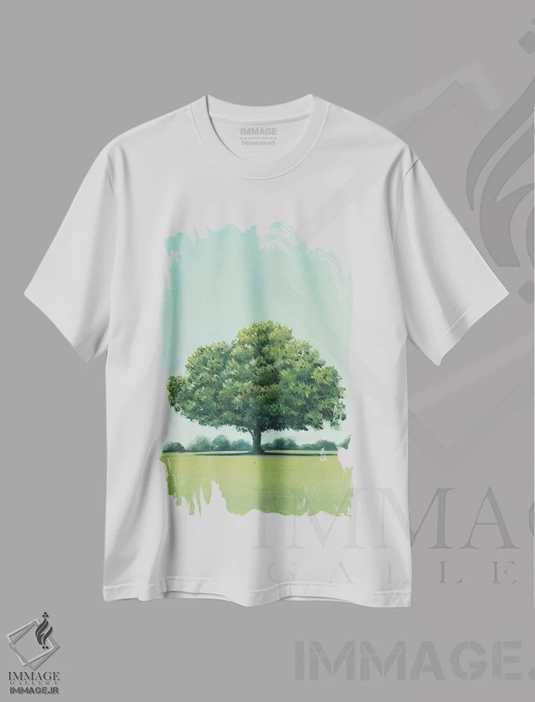 تیشرت سفید طرح دار بلوط هولم، دکور معاصر اثر شارلوت پی. | فروشگاه ایماژ