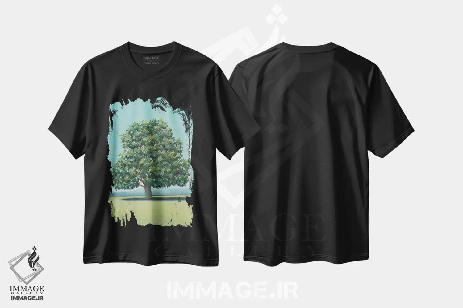 تیشرت مشکی طرح دار درخت نمدار، دکور معاصر اثر شارلوت پی. | فروشگاه ایماژ