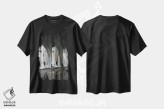 تیشرت مشکی طرح دار پرچم های کم رنگ، هنر تزئینی سیاه و سفید اثر شارلوت پی. | immage.ir
