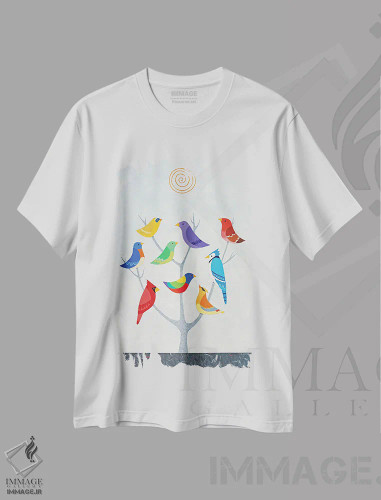 تیشرت سفید طرح دار درخت پرنده یک، دکور معاصر اثر کیسی کریگ | فروشگاه ایماژ