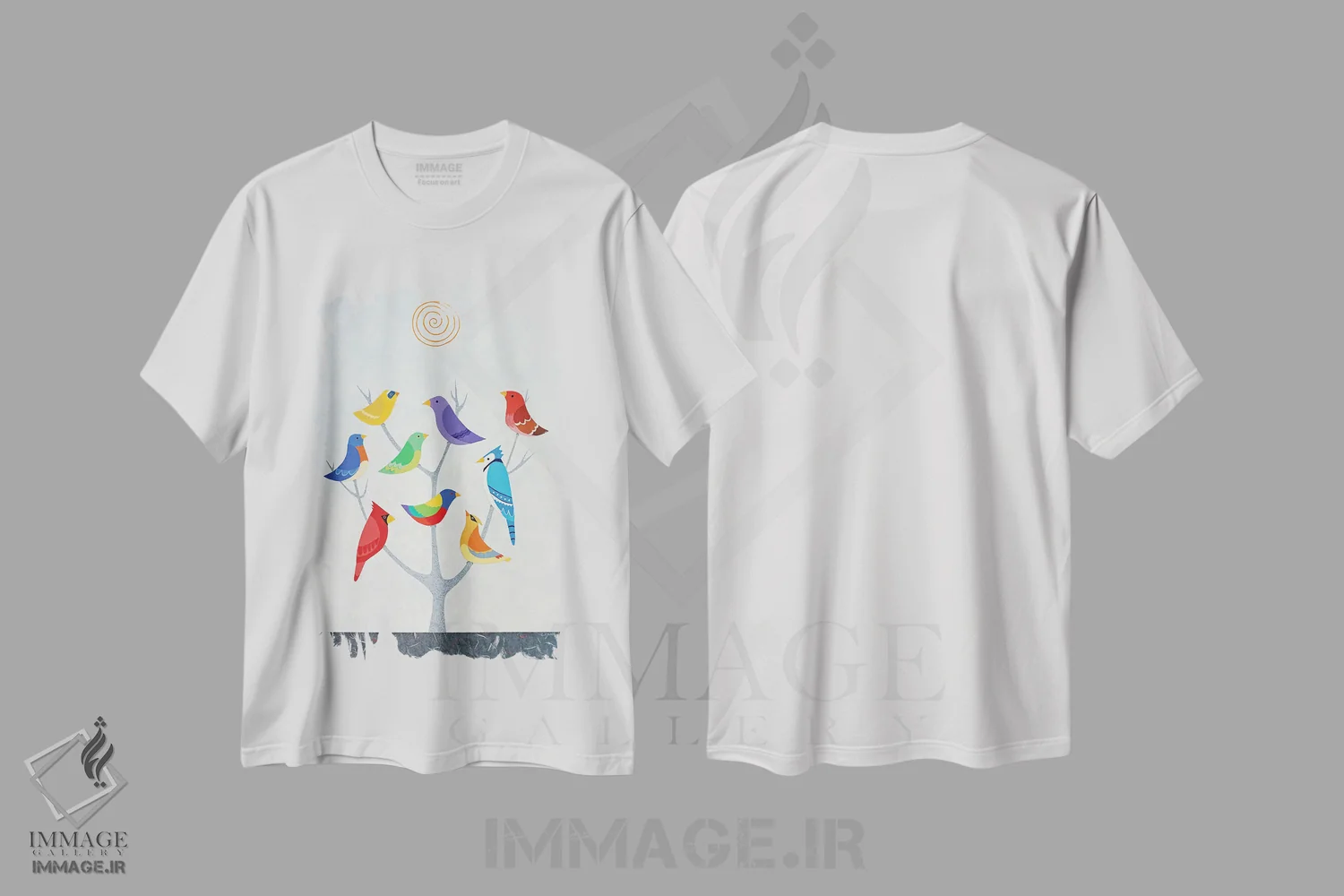 تیشرت سفید طرح دار درخت پرنده یک، دکور معاصر اثر کیسی کریگ | فروشگاه ایماژ