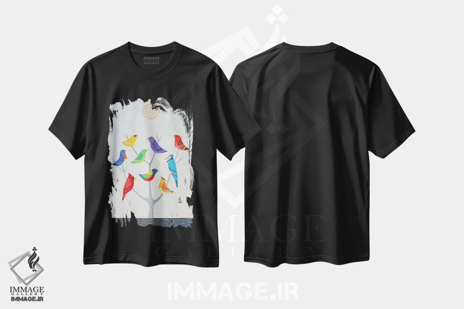 تیشرت مشکی طرح دار درخت پرنده یک، دکور معاصر اثر کیسی کریگ | immage.ir