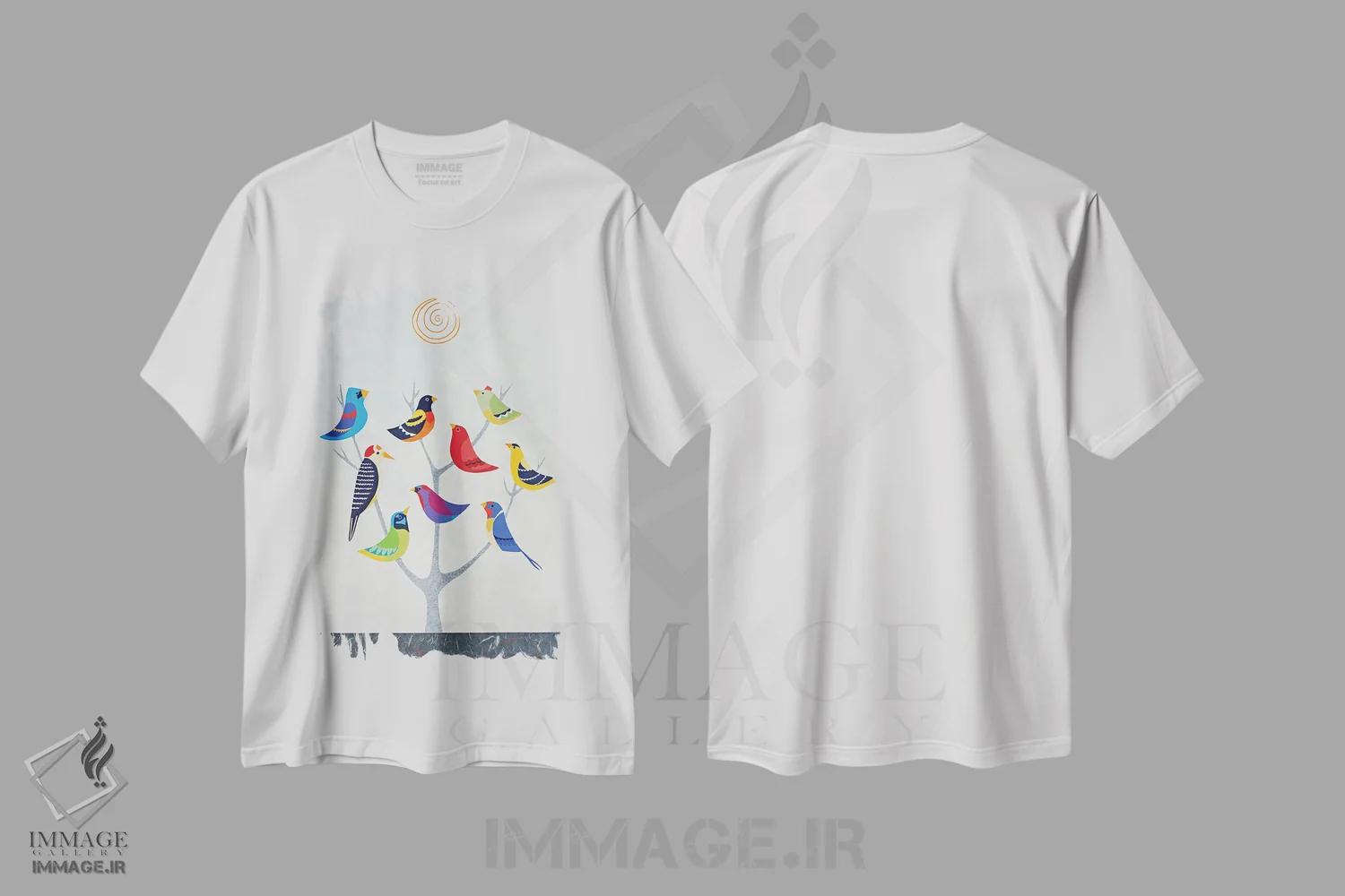 تیشرت سفید طرح دار درخت پرنده دو، دکور معاصر اثر کیسی کریگ | immage.ir
