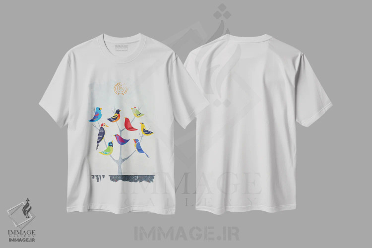 تیشرت سفید طرح دار درخت پرنده دو، دکور معاصر اثر کیسی کریگ | immage.ir
