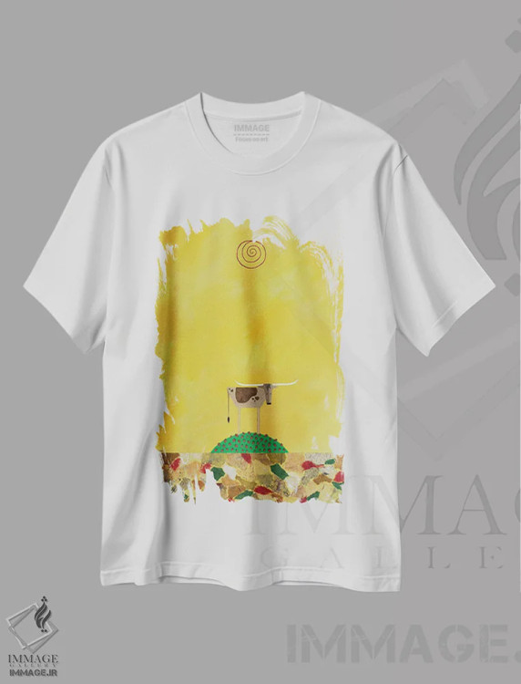 تیشرت سفید طرح دار شاخ بلند در مزرعه توت فرنگی، تزئینی اثر کیسی کریگ | فروشگاه ایماژ
