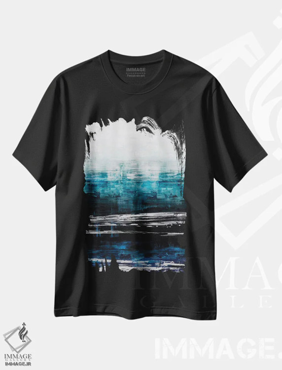 تیشرت مشکی طرح دار انعکاس های آبی با نقره ای اثر آلی کوربین | immage.ir