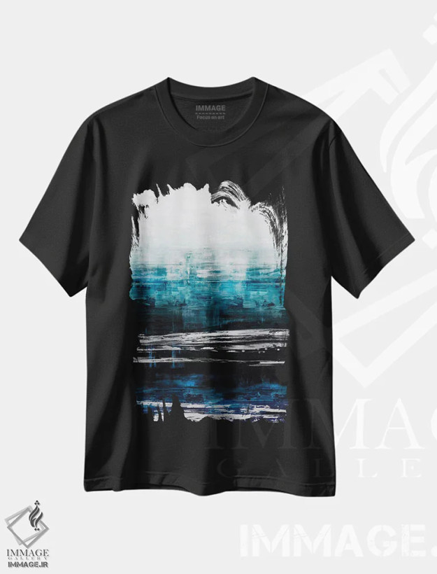 تیشرت مشکی طرح دار انعکاس های آبی با نقره ای اثر آلی کوربین | immage.ir