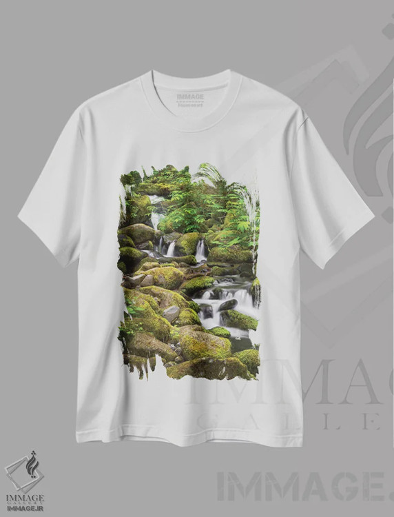 تیشرت سفید طرح دار آمریکا، اورگن، هود ریور. آبشاری در تیش کریک.، مدیوم اثر کریستوفر رید | immage.ir
