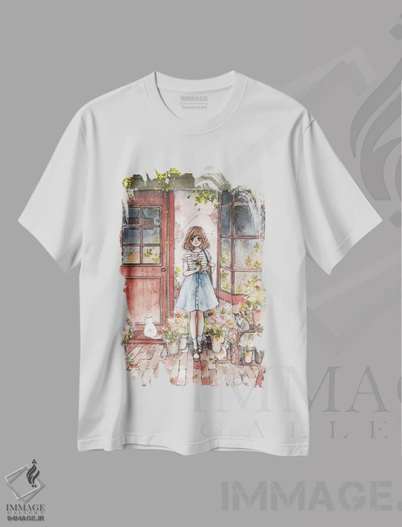 تیشرت سفید طرح دار گل فروشی، انیمه اثر چریوکی | فروشگاه ایماژ