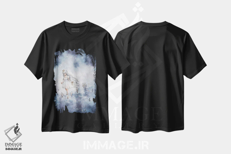 تیشرت مشکی طرح دار دنبالم بیا به سوی ستارگان، انیمه اثر چریوکی | فروشگاه ایماژ