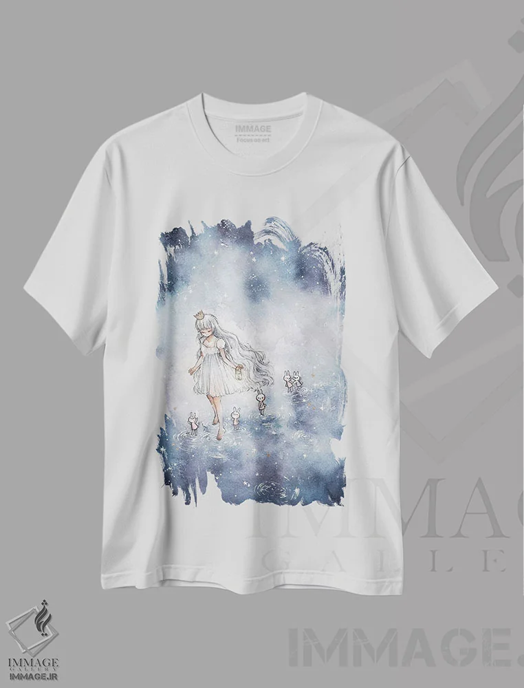 تیشرت سفید طرح دار دنبالم بیا به سوی ستارگان، انیمه اثر چریوکی | immage.ir