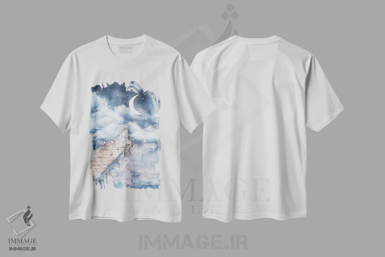 تیشرت سفید طرح دار در میان ابرها، انیمه اثر چریوکی | فروشگاه ایماژ