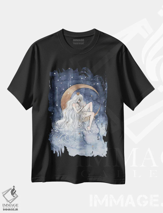 تیشرت مشکی طرح دار ماه، انیمه اثر چریوکی | immage.ir