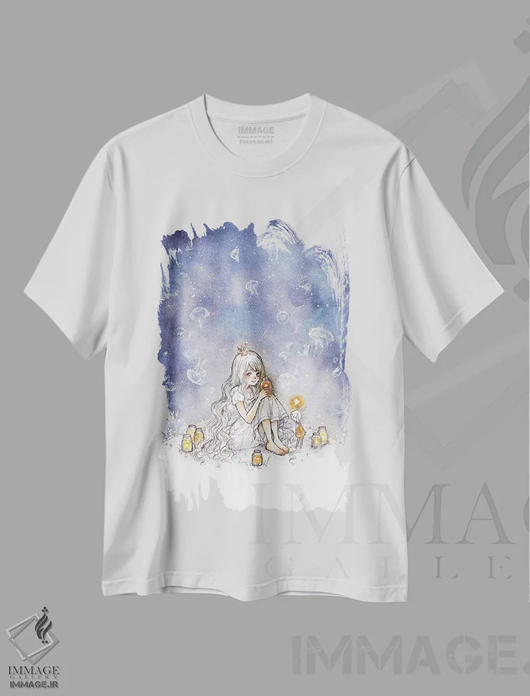 تیشرت سفید طرح دار عروس دریایی شب، انیمه اثر چریوکی | immage.ir