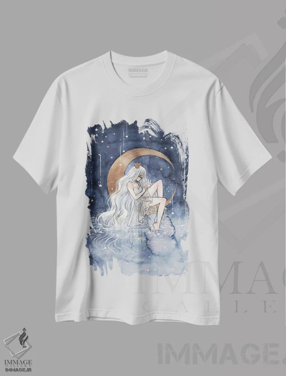 تیشرت سفید طرح دار ماه، انیمه اثر چریوکی | فروشگاه ایماژ