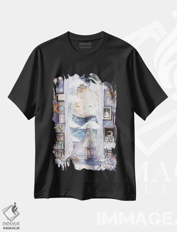 تیشرت مشکی طرح دار لالایی ماه، انیمه اثر چریوکی | فروشگاه ایماژ