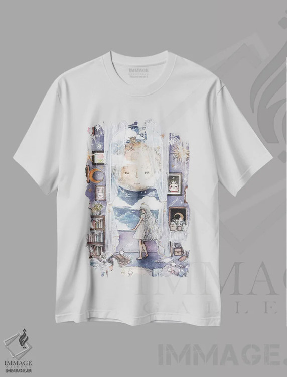 تیشرت سفید طرح دار لالایی ماه، انیمه اثر چریوکی | immage.ir
