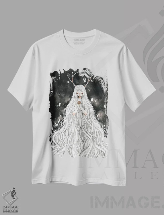 تیشرت سفید طرح دار تاریک، انیمه اثر چریوکی | immage.ir