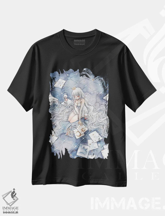 تیشرت مشکی طرح دار نقاشی آسمان شب، انیمه اثر چریوکی | immage.ir