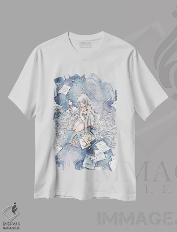تیشرت سفید طرح دار نقاشی آسمان شب، انیمه اثر چریوکی | فروشگاه ایماژ