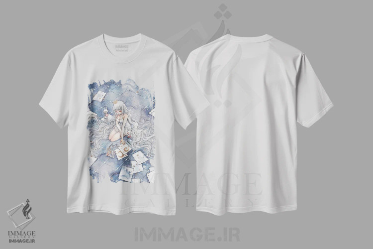 تیشرت سفید طرح دار نقاشی آسمان شب، انیمه اثر چریوکی | فروشگاه ایماژ