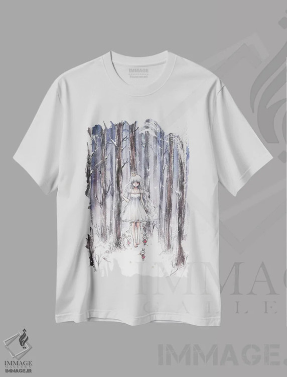 تیشرت سفید طرح دار شب برفی، انیمه اثر چریوکی | فروشگاه ایماژ