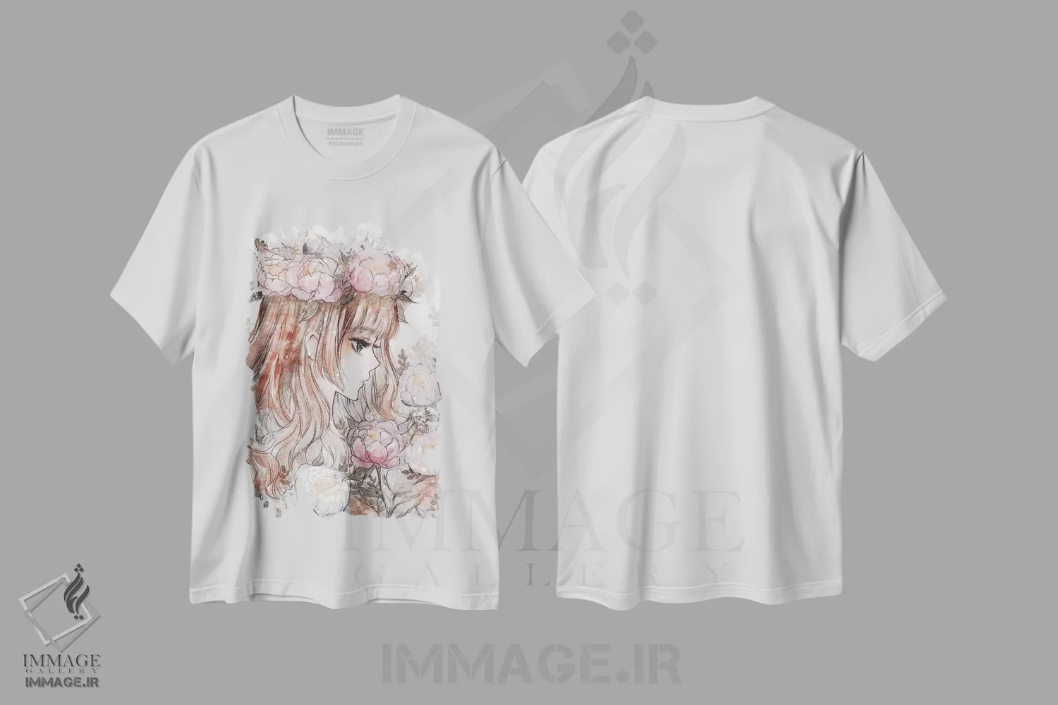 تیشرت سفید طرح دار پئونی، انیمه اثر چریوکی | immage.ir