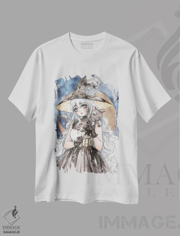 تیشرت سفید طرح دار جادوگر ستاره دار، انیمه اثر چریوکی | فروشگاه ایماژ