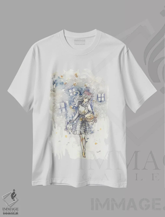 تیشرت سفید طرح دار جمع آورنده ستاره ها، انیمه اثر چریوکی | immage.ir