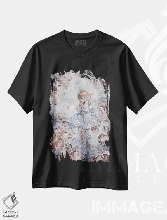 تیشرت مشکی طرح دار نیلوفر آبی، انیمه اثر چریوکی | immage.ir