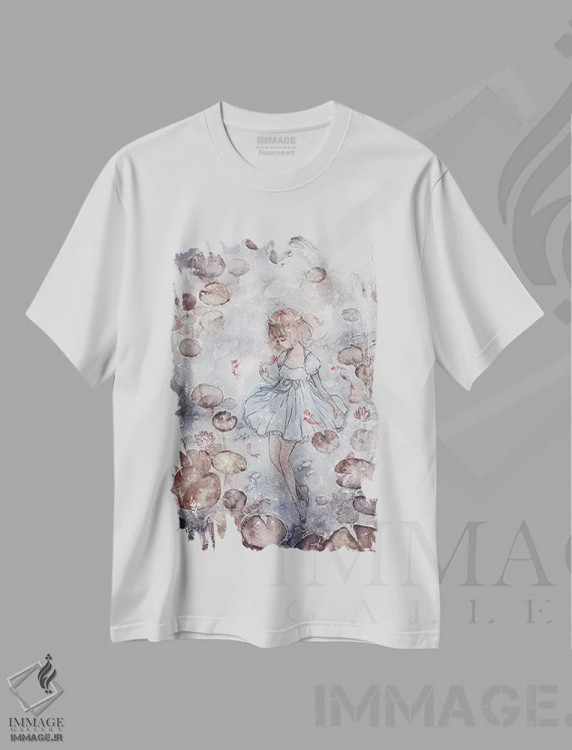 تیشرت سفید طرح دار نیلوفر آبی، انیمه اثر چریوکی | فروشگاه ایماژ