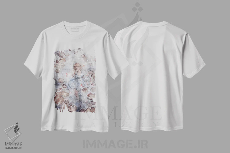 تیشرت سفید طرح دار نیلوفر آبی، انیمه اثر چریوکی | فروشگاه ایماژ
