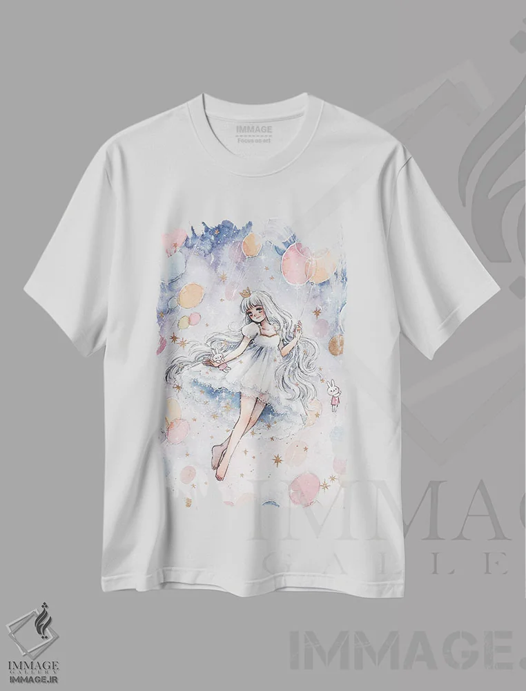تیشرت سفید طرح دار رویای شناور، انیمه اثر چریوکی | immage.ir