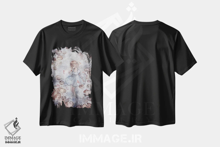 تیشرت مشکی طرح دار نیلوفر آبی، انیمه اثر چریوکی | immage.ir