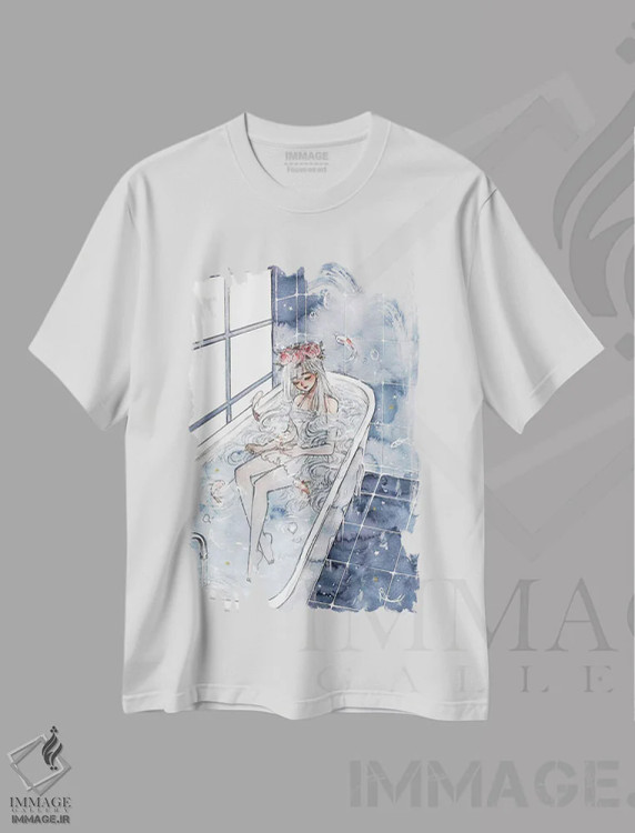 تیشرت سفید طرح دار حمام، انیمه اثر چریوکی | immage.ir