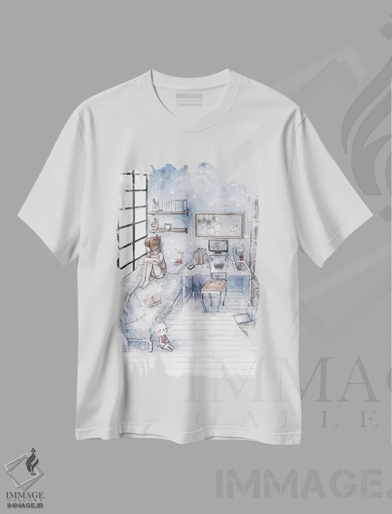 تیشرت سفید طرح دار آبی، انیمه اثر چریوکی | فروشگاه ایماژ